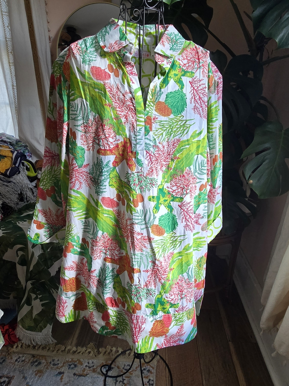 Tizzie by Dizzy-Lizzie Coral Reef Starfish Print 100% Cotton Tunic Top XL